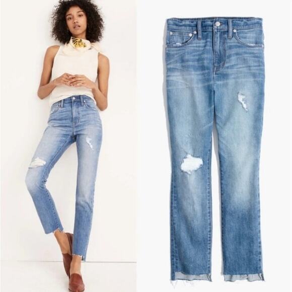 Madewell The High Rise Slim Boy Jean Medium Wash Distressed Size 31 - Picture 1 of 13